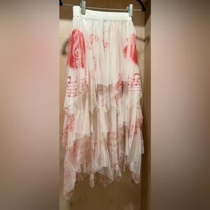 Origami Tule Musical Note Print Layered Skirt Size Small
